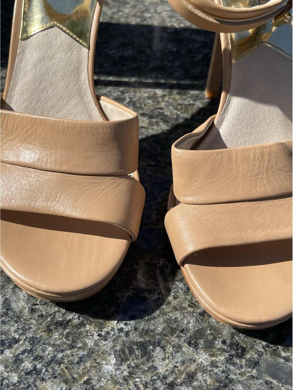 Michael Kors Nude Leather Sandal Ankle Strap Gold Back Zip Heel Women's 8 - Picture 7 of 8